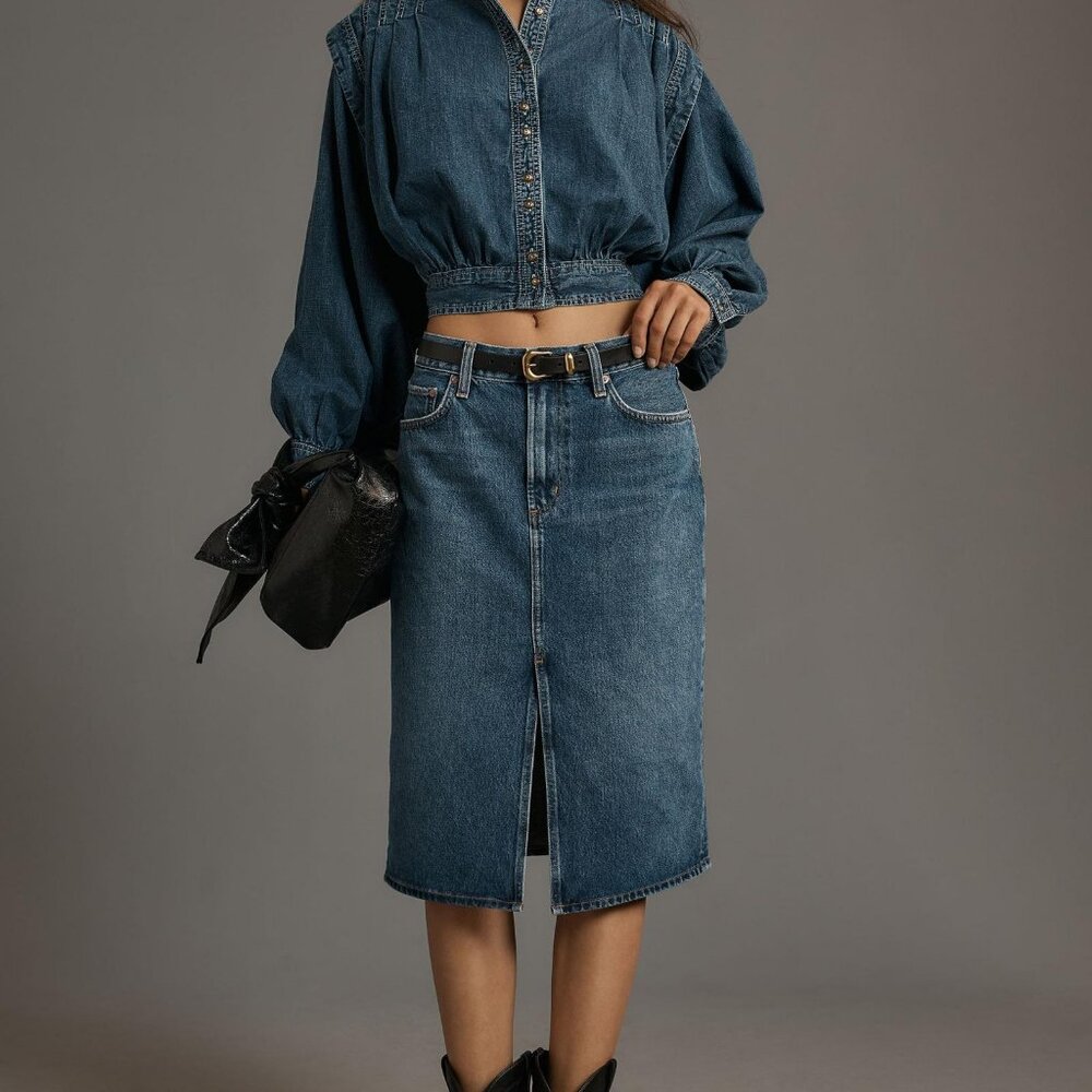 Anthropologie Pilcro Long-Sleeve Denim Buttondown Shirt Denim Blue Top XS - Picture 3 of 4